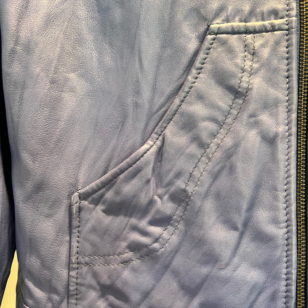Kenna-T blue leather moto jacket with hood L - Picture 6 of 12